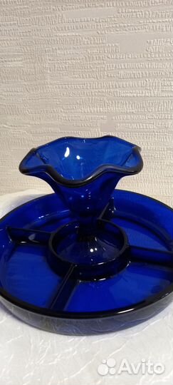 Менажница и креманка синее стекло