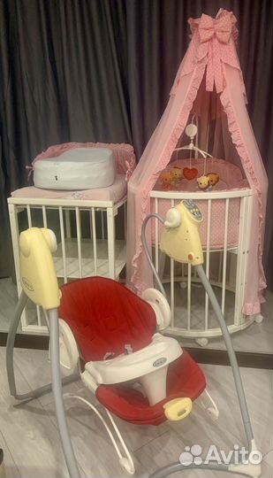 Кроватка трансформер круг/овал кокон качеля