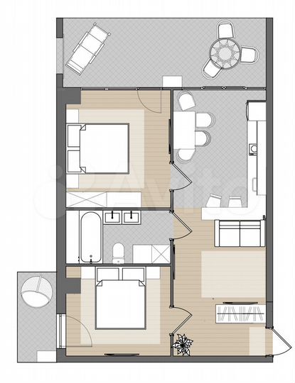 2-к. апартаменты, 70,7 м², 2/4 эт.