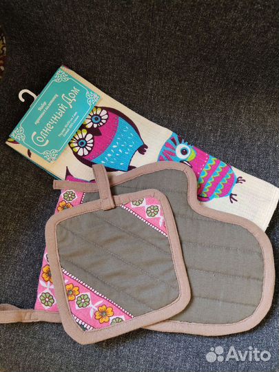 Прихватки и полотенце с совами