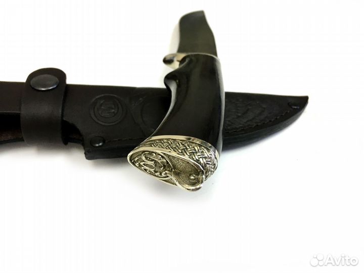 Нож князь, дамасская сталь, черный граб