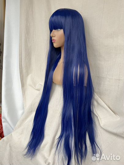 Парик синий длинный косплей 100 см
