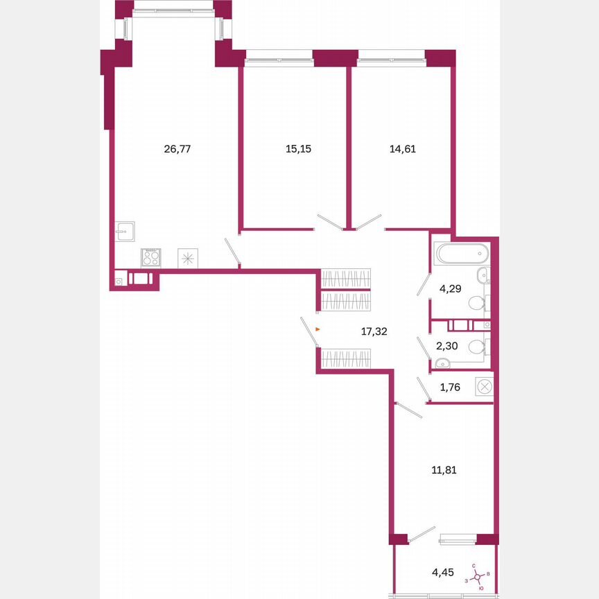 3-к. квартира, 96,3 м², 4/10 эт.