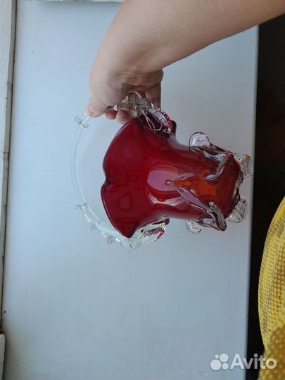 Стекло гутное. Ваза СССР. Винтаж