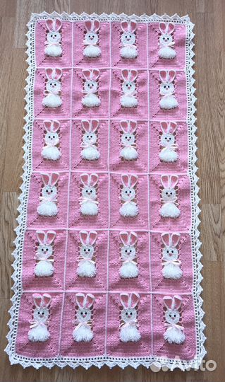 Плед « зайчики» в детскую кровать, новый, ручная р