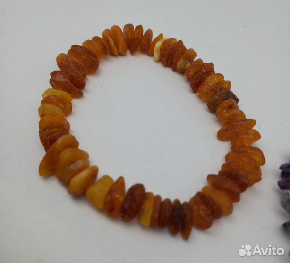 2 браслета, янтарь необработанный и камень. #2