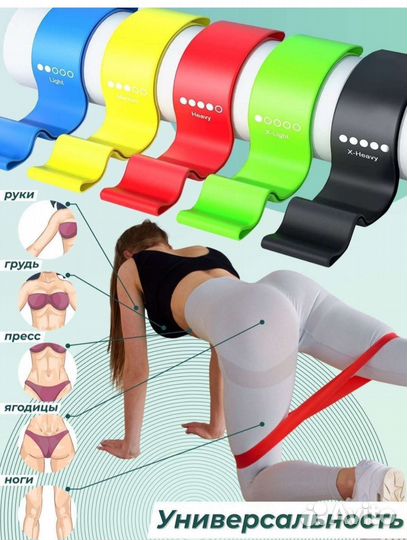 Набор 5 штук фитнес резинок новый