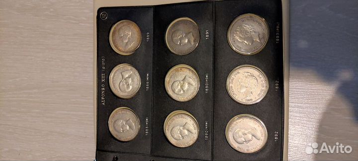 Лот 5 песет Испания серебро 34 монеты 1869-1899