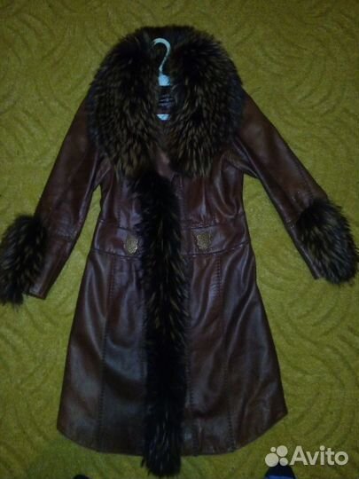 Шикарное кожаное пальто с мехом
