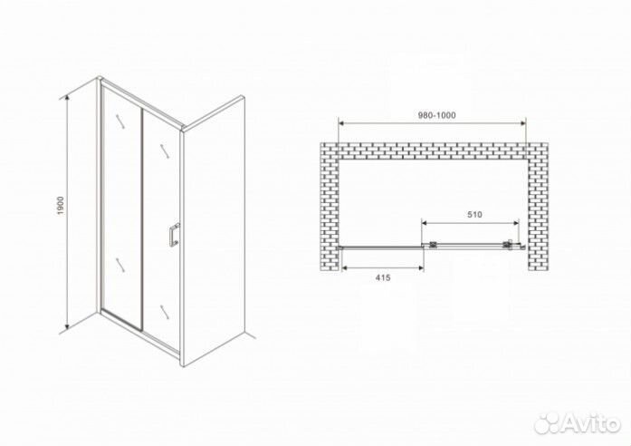 Душевая дверь Abber Schwarzer Diamant AG301005 100 см