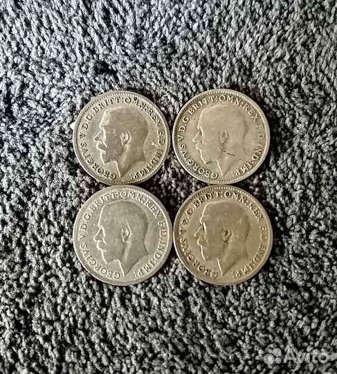 Великобритания 3 пенса 4 шт серебро