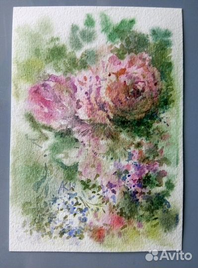 Открытка, авторская, акварель, цветы, подарок