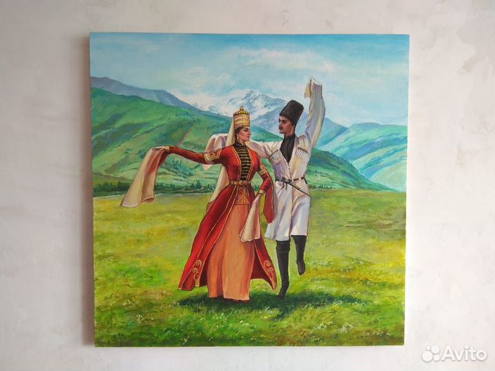 Картина маслом,Танец, (лезгинка) 60*60см