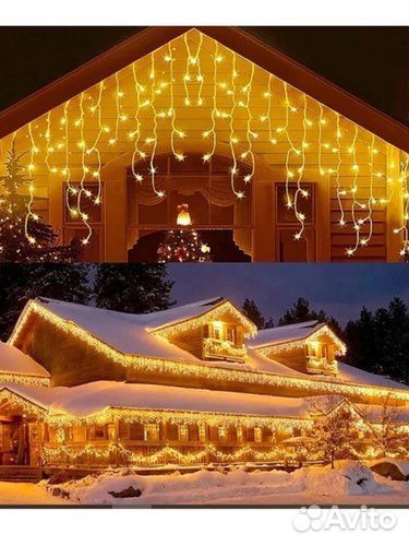 Гирлянда уличная бахрома 12 м белый и желтый цвет