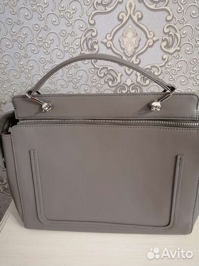 Сумка женская серого цвета, натуральная кожа