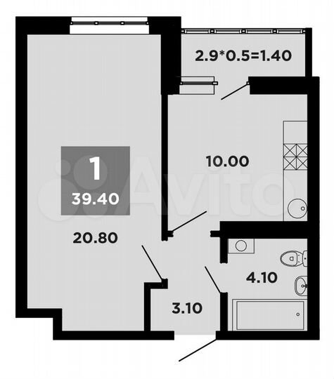 1-к. квартира, 39,4 м², 18/20 эт.