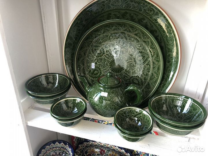 Ляган чайник косы пиала зелёный карандаш