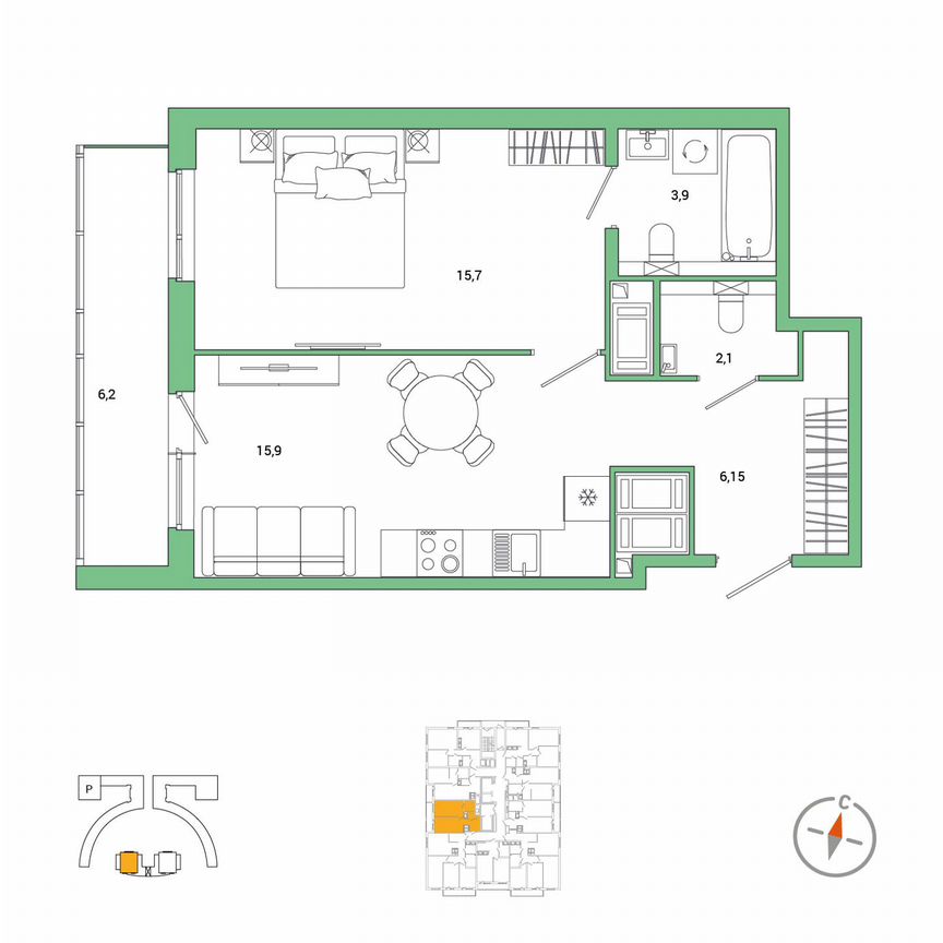 1-к. квартира, 46,9 м², 23/25 эт.