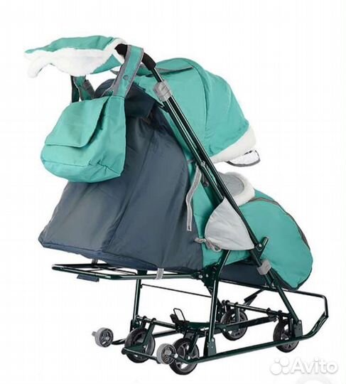 Санки-коляска,наши детки с котенком,изумрудный