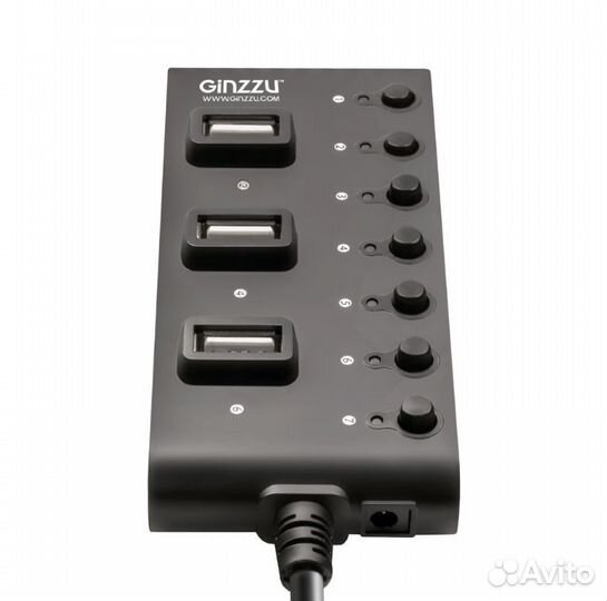 Картридер USB - Xaб Ginzzu GR-487UAB (7USB 2.0) +