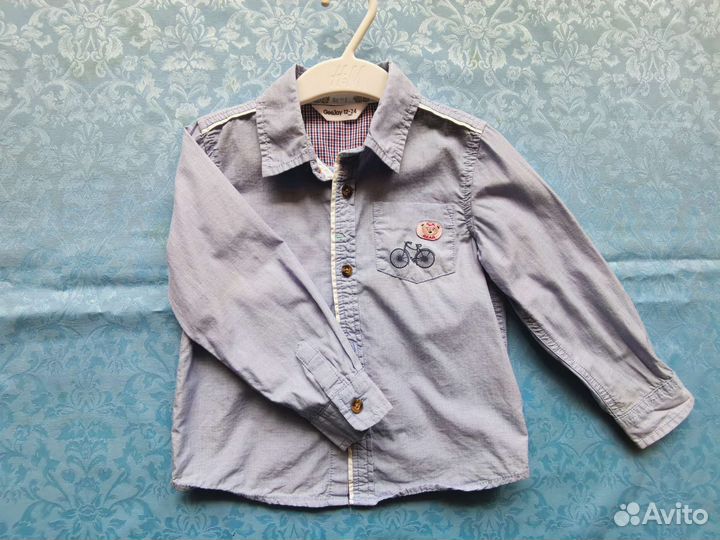 Рубашка белая голубая 86 92 для мальчика