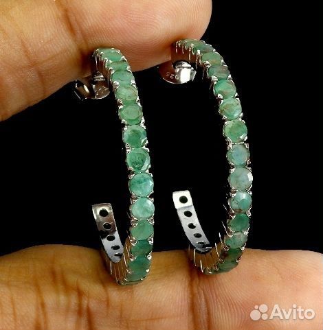 Серебряные серьги конго с изумрудами