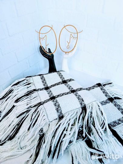 Платок и шарф с широкой бахромой, комплект