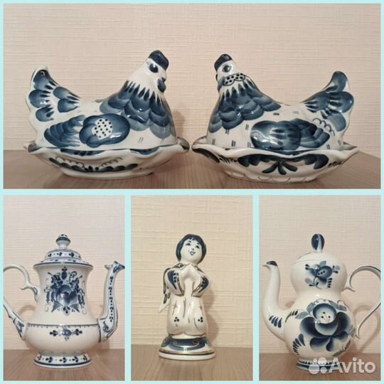 Гжель посуда, статуэтки