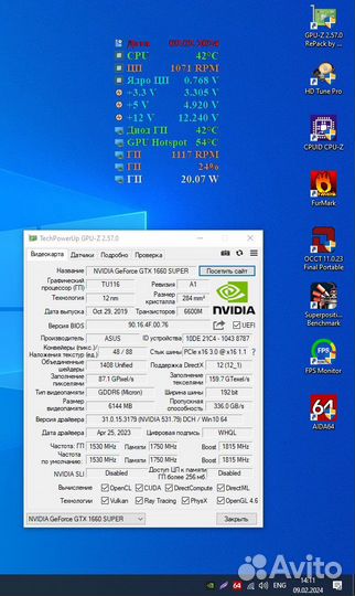 Видеокарта asus tuf gtx 1660 super 6Gb