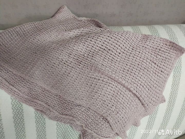 Палантин вязаный крючком х/б нежно-сиреневый