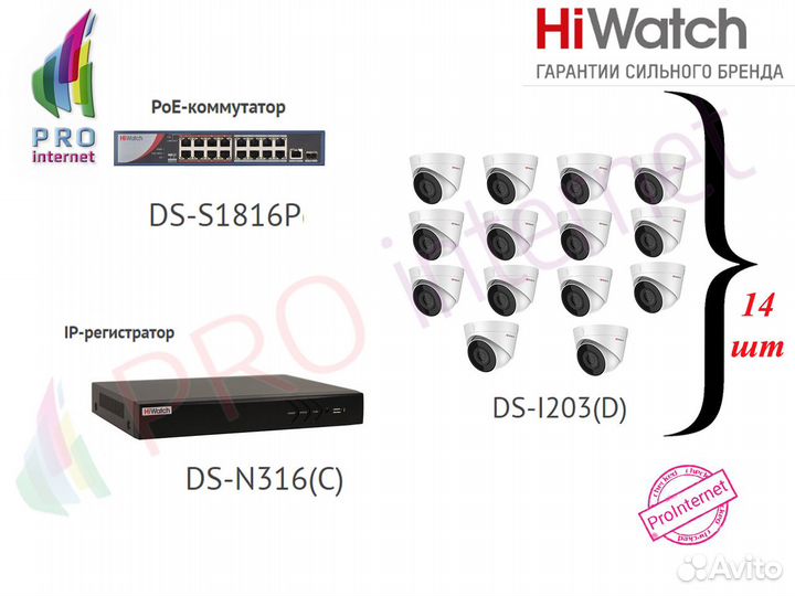 Видеонаблюдение IP комплект 14 камер
