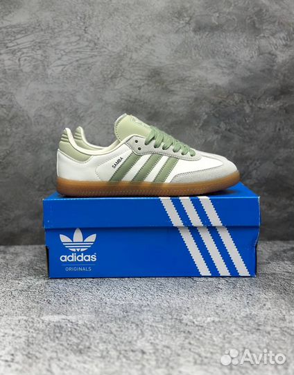Кроссовки Adidas Samba белые зеленые