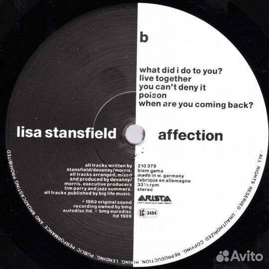 Виниловая пластинка Lisa Stansfield 1989 Affection