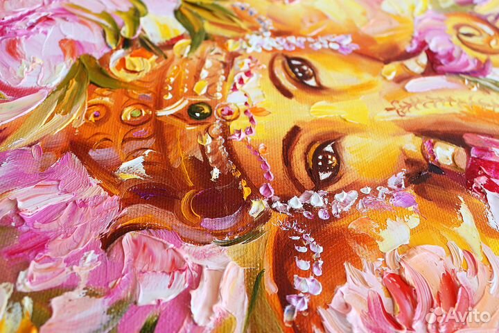 Картина маслом на холсте слон Ганеша