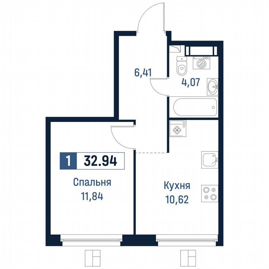 1-к. квартира, 32,9 м², 13/18 эт.