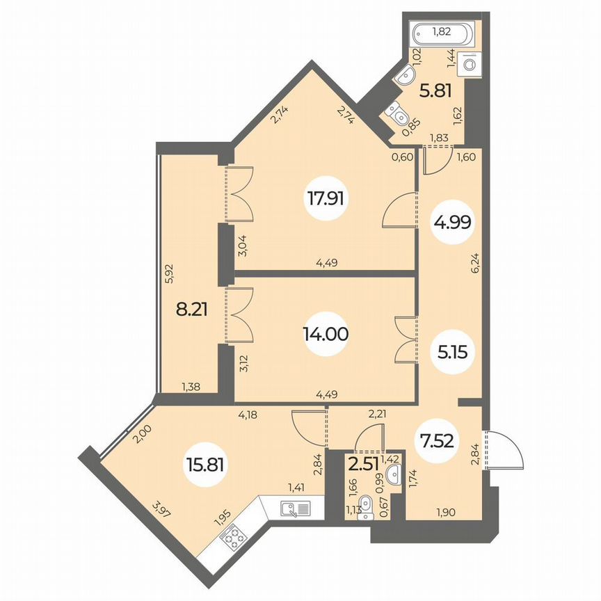 2-к. квартира, 77 м², 14/24 эт.