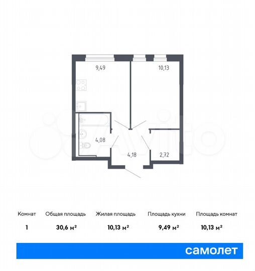 1-к. квартира, 30,6 м², 17/17 эт.