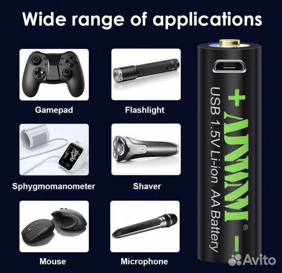 Аккумуляторные батарейки, тип аа c micro USB.Новые