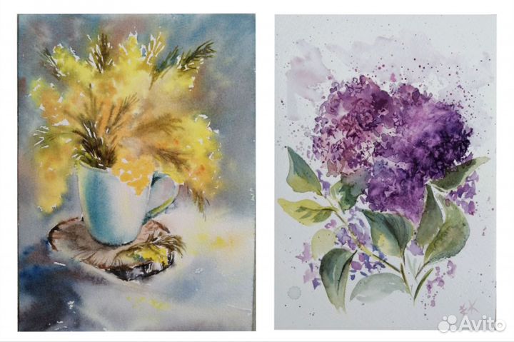 Картина мини открытка акварелью