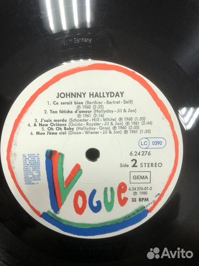 Johnny Hollyday 1980 винил Germany