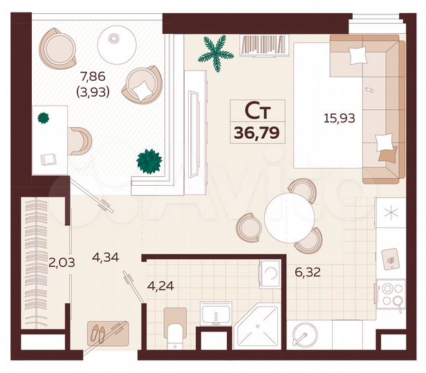 1-к. квартира, 36,9 м², 3/9 эт.