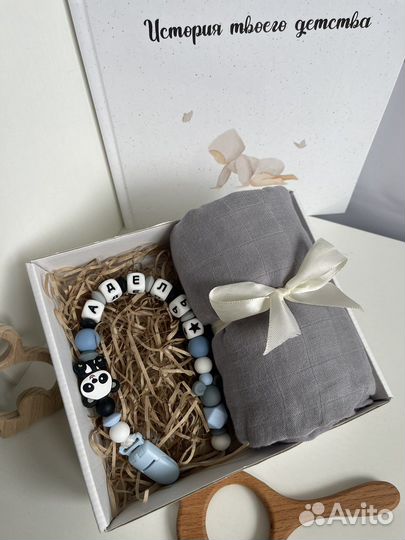 Держатель для соски и муслиновая пеленка набор