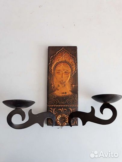 Подсвечник-чеканка СССР латунь 70-е годы