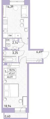 2-к. квартира, 46 м², 11/17 эт.
