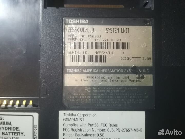 Ноутбук toshiba satellite 2655xdvd, на запчасти