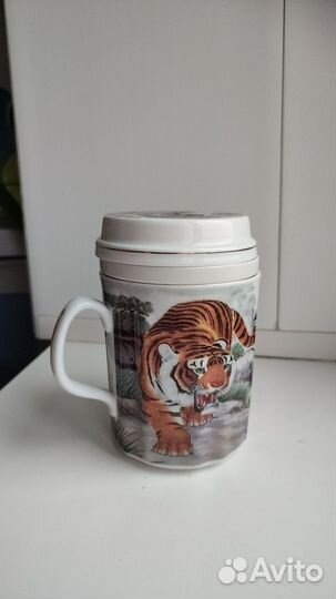 Кружка с заварочной колбой и крышкой фарфор