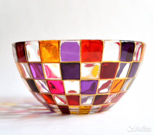 Ваза для фруктов салатник из цветного стекла