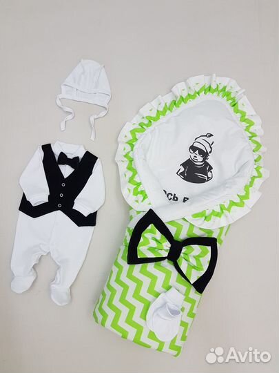 Комплект на выписку летний зелёный для мальчика