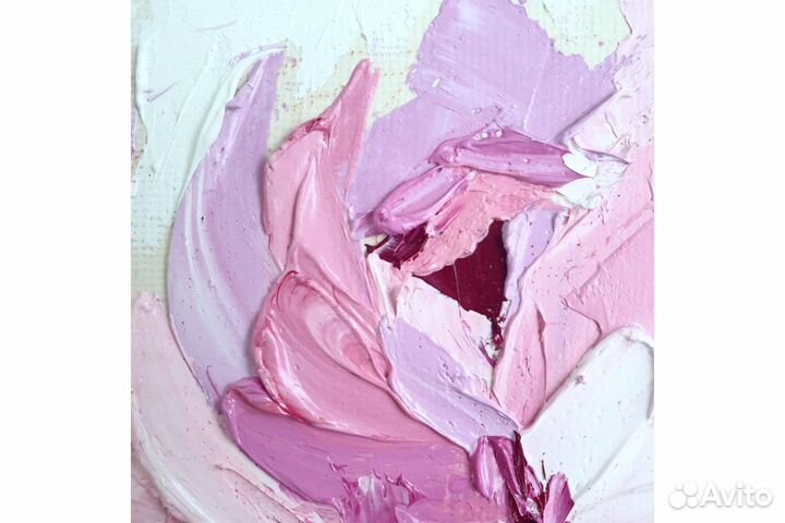 Картина Пионы цветы маслом на холсте 15х15 см
