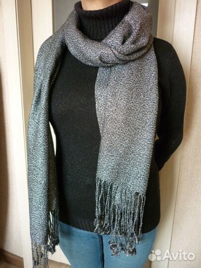 Палантин черный шерсть люрекс Италия